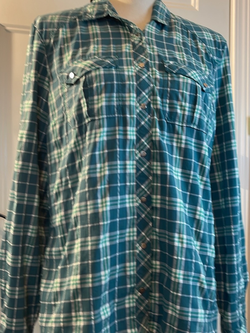 REI Teal Green Plaid Button-Down Shirt